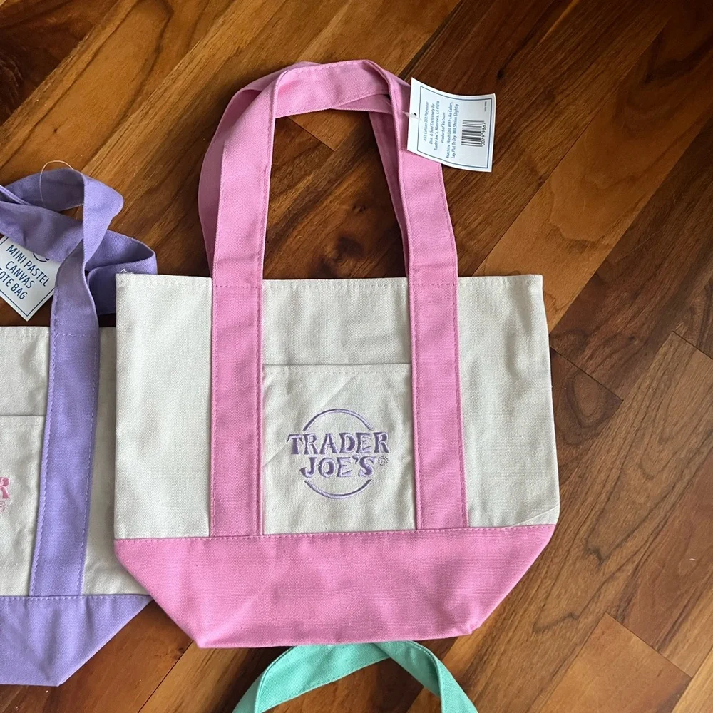 Trader Joe’s Pastel Mini Canvas Tote Bag Set, all 4, NEW